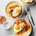 Sausage and Eggs over Cheddar-Parmesan Grits