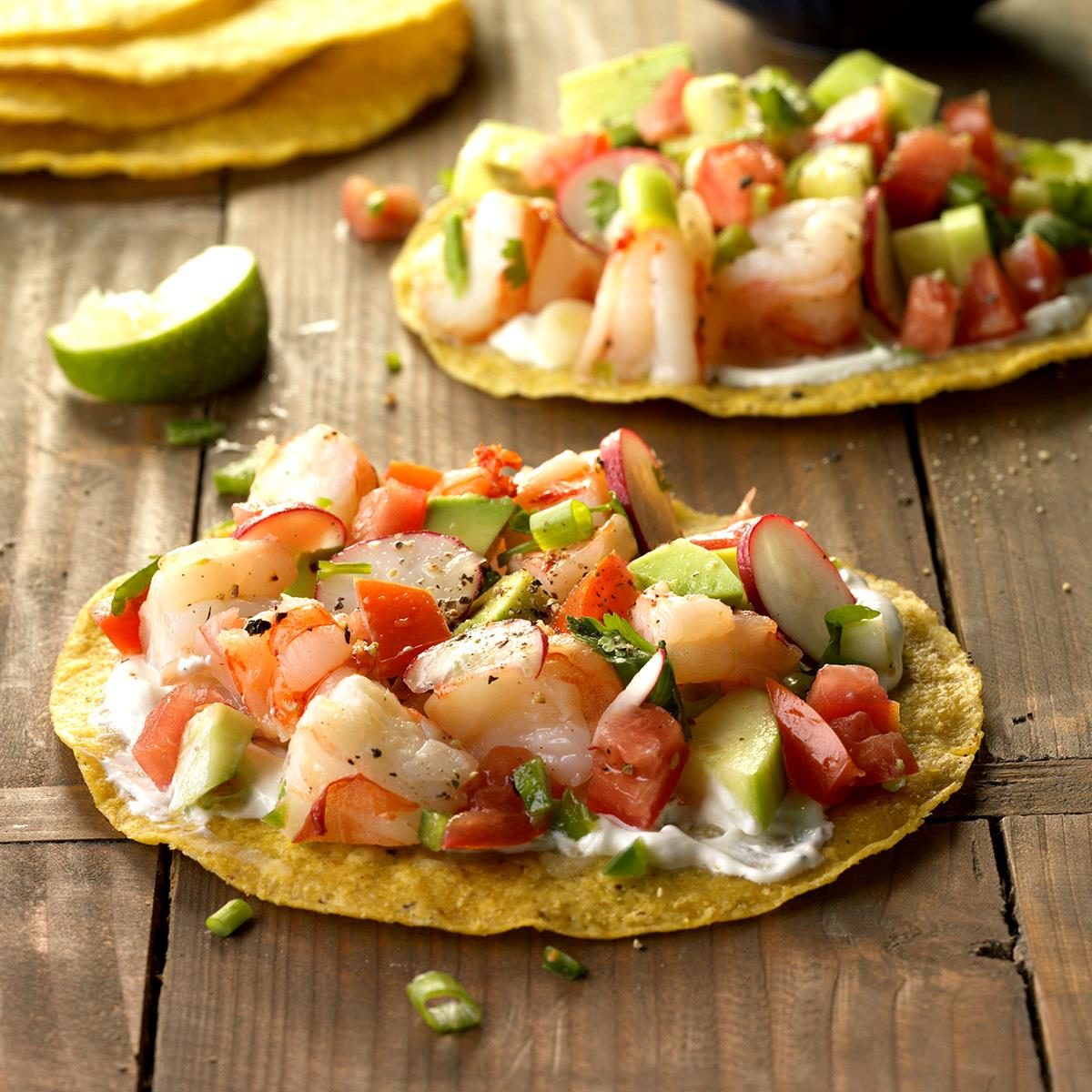 Shrimp Tostadas with Lime-Cilantro Sauce