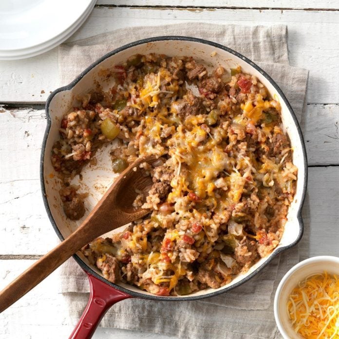 Southwestern Beef and Rice Skillet Recipe | Taste of Home