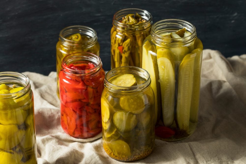 Homemade Pickled Vegetables in Jars Ready to Eat; Shutterstock ID 1128487340; Job (TFH, TOH, RD, BNB, CWM, CM): TOH Canning 101