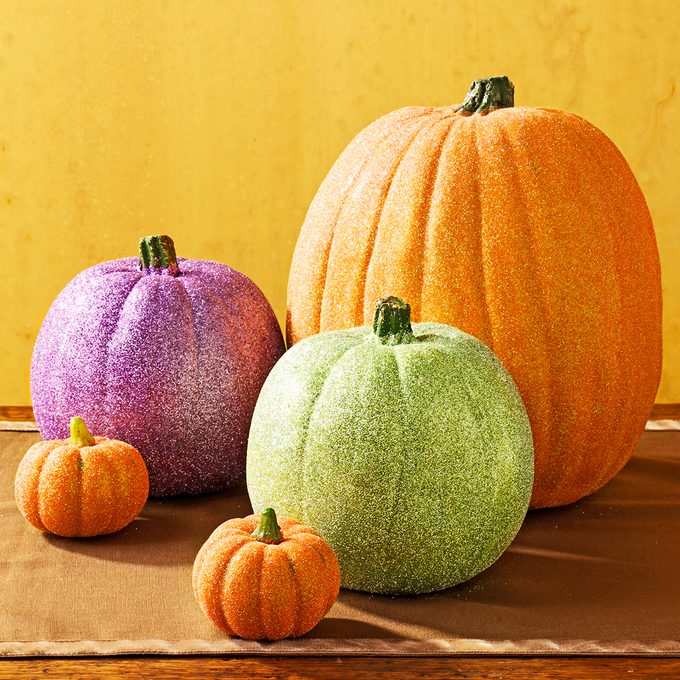 Glittery pumpkins for Halloween.