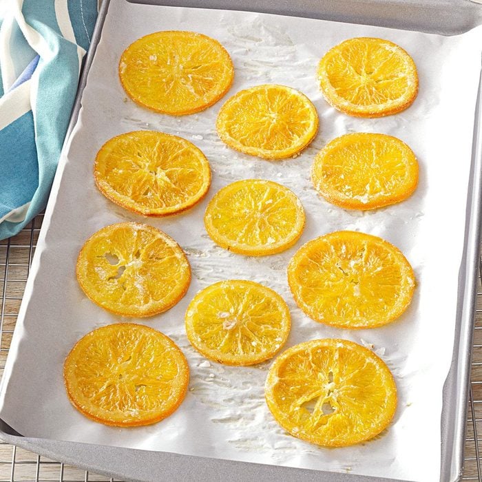 Candied citrus on a sheet pan
