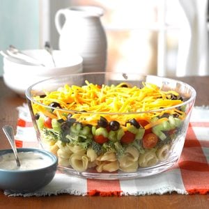 Layered Veggie Tortellini Salad
