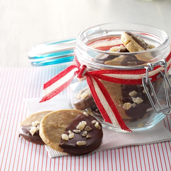 Cookies inside a clear jar with ribbon