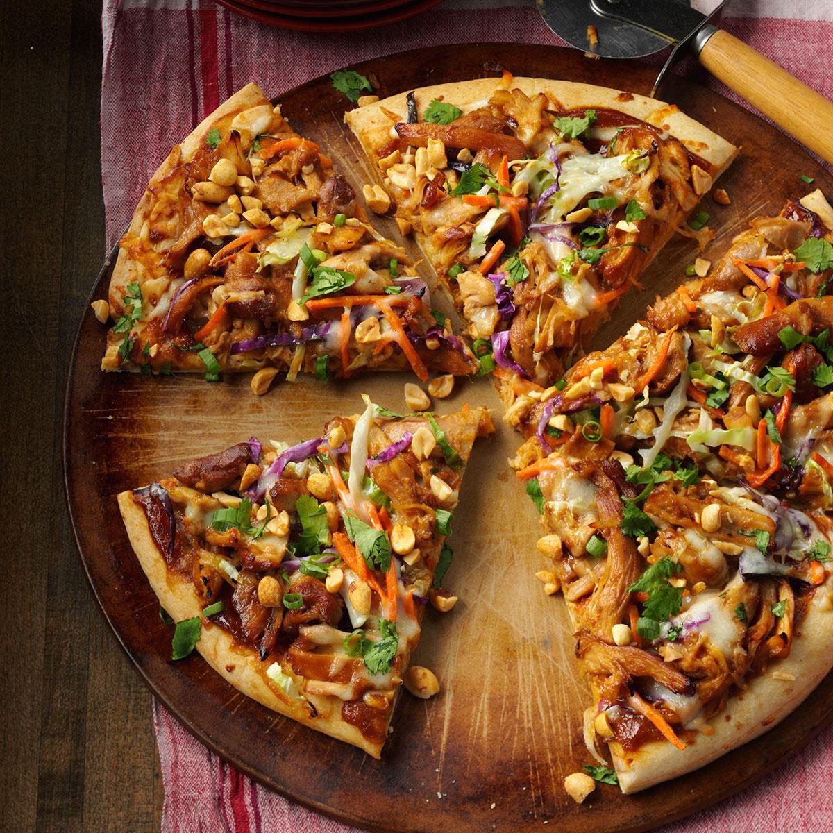 Saucy Thai Chicken Pizzas