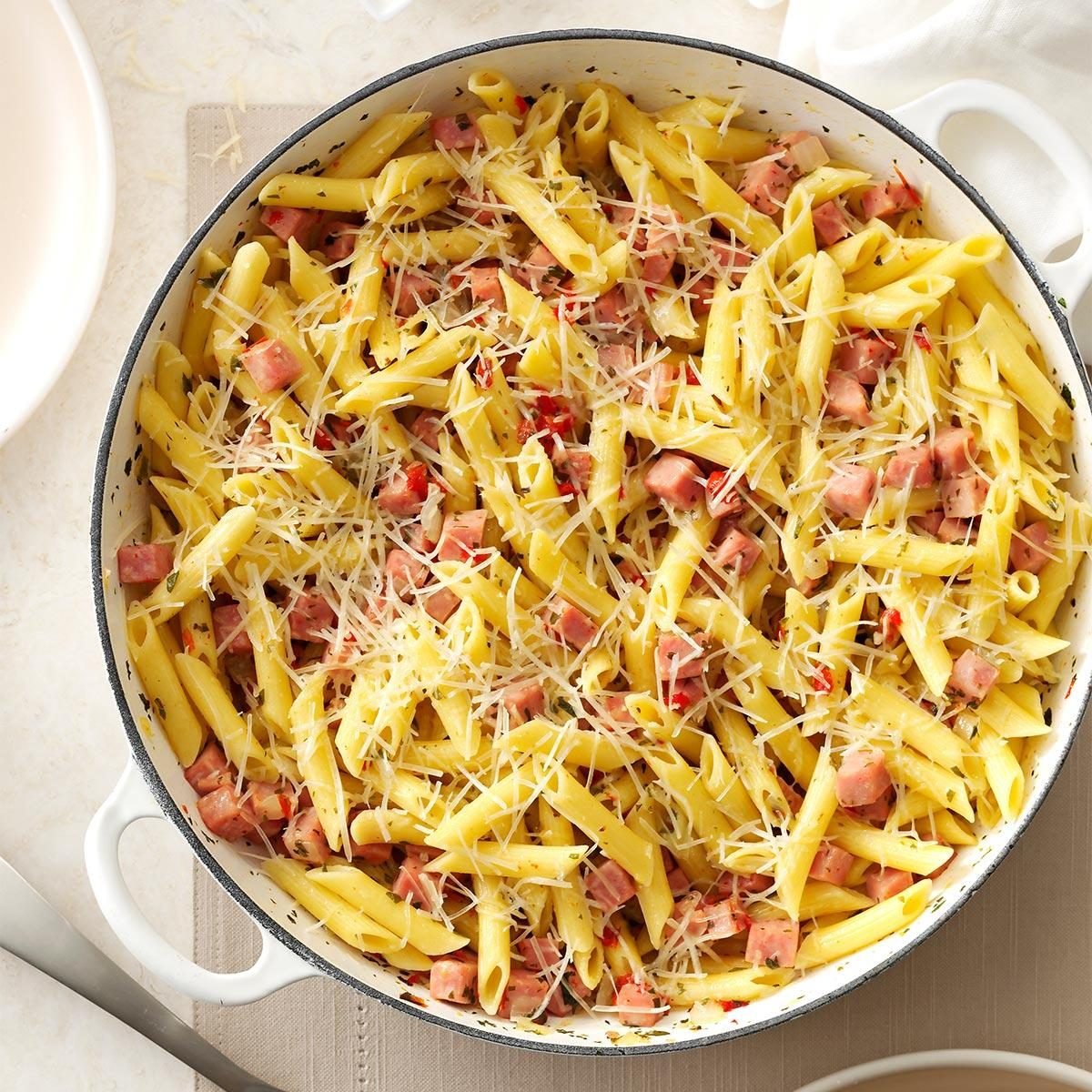 One Pot Ham & Penne Skillet Recipe + VIDEO - Julie's Eats & Treats ®