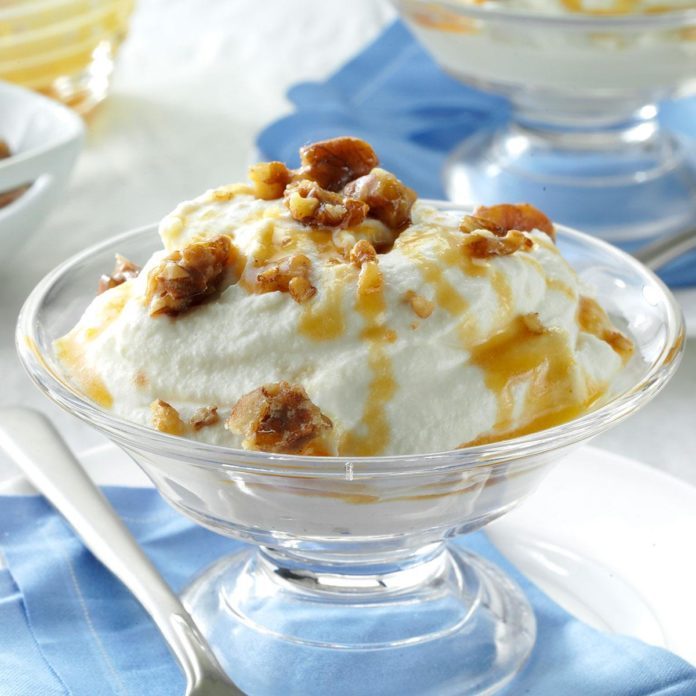 maple ricotta mousse with candied pecans
