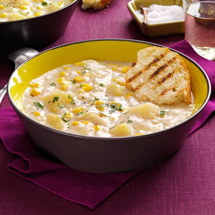 A bowl of Quick Potato Corn Chowder