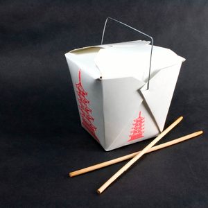 Chinese take-out container with chopsticks