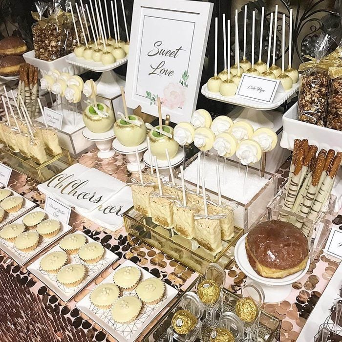 A table with assorted wedding treats.