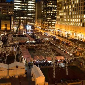 Christkindlmarket Chicago overhead shot of tents and shoppers