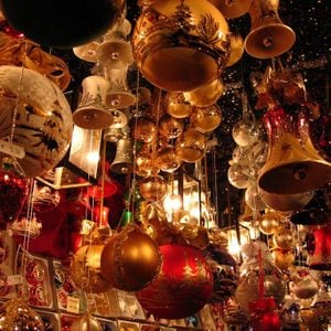 Ornaments hanging at the Christkindlmarket in Des Moines