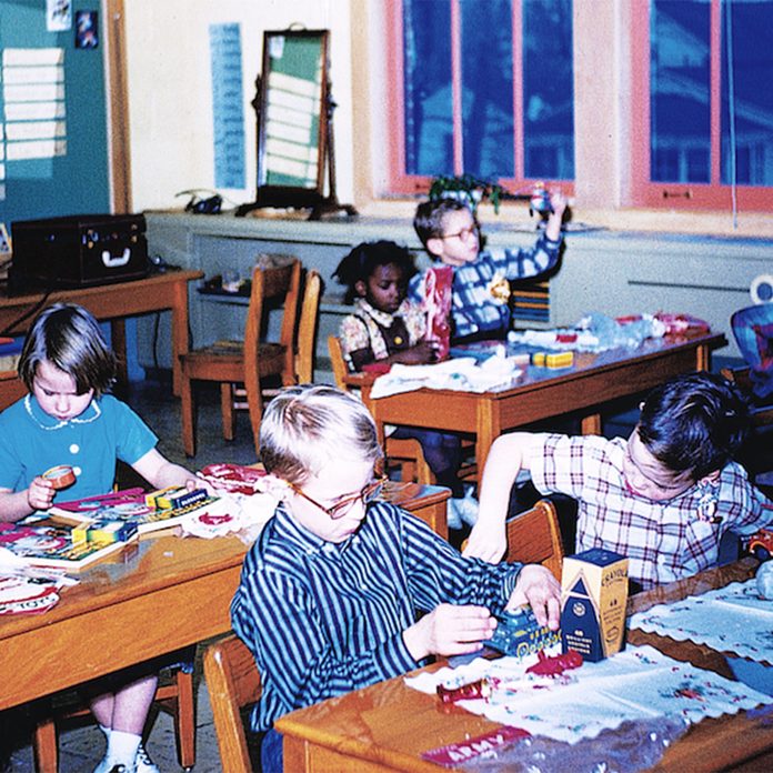 Classroom of kids working on crafts