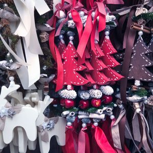 Black, red and white cut-out ornaments