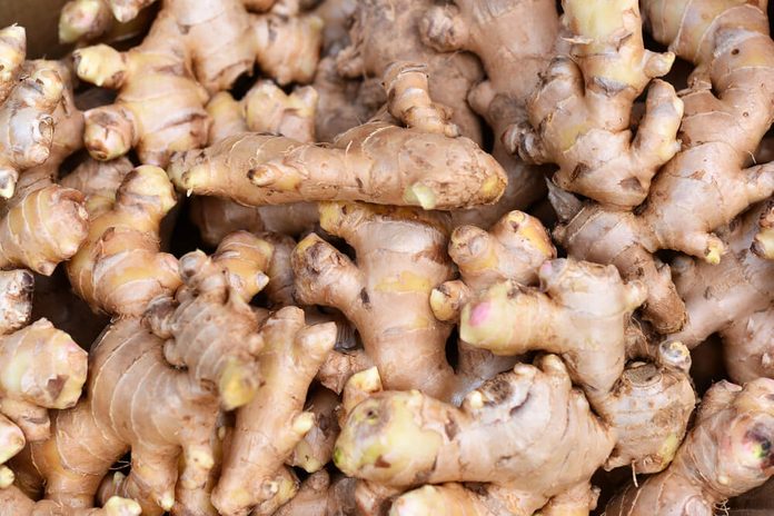 Fresh organic ginger on fresh market in thailand