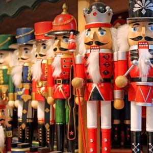 Colorful nutcrackers at a traditional Christmas market