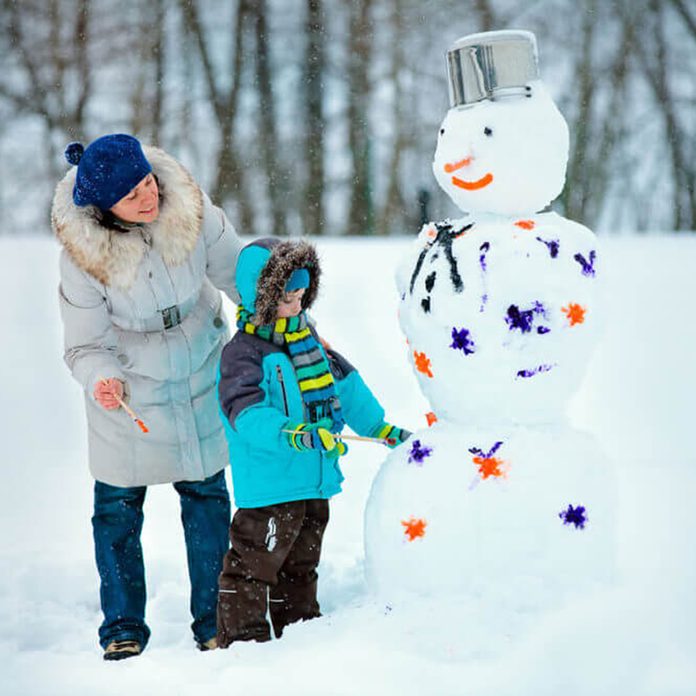 Parent and child painting snowman