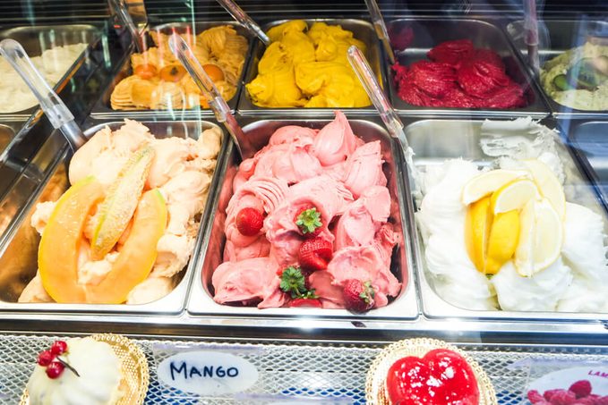 various flavors of gelato ice cream in italy
