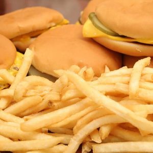 Pile of burgers and fries