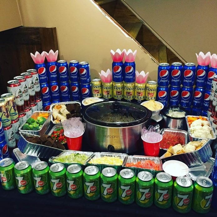 Super Bowl Snack Stadium with beer and soda cans