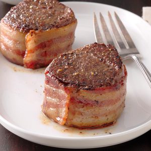 Bacon-Wrapped Filets with Scotched Mushrooms