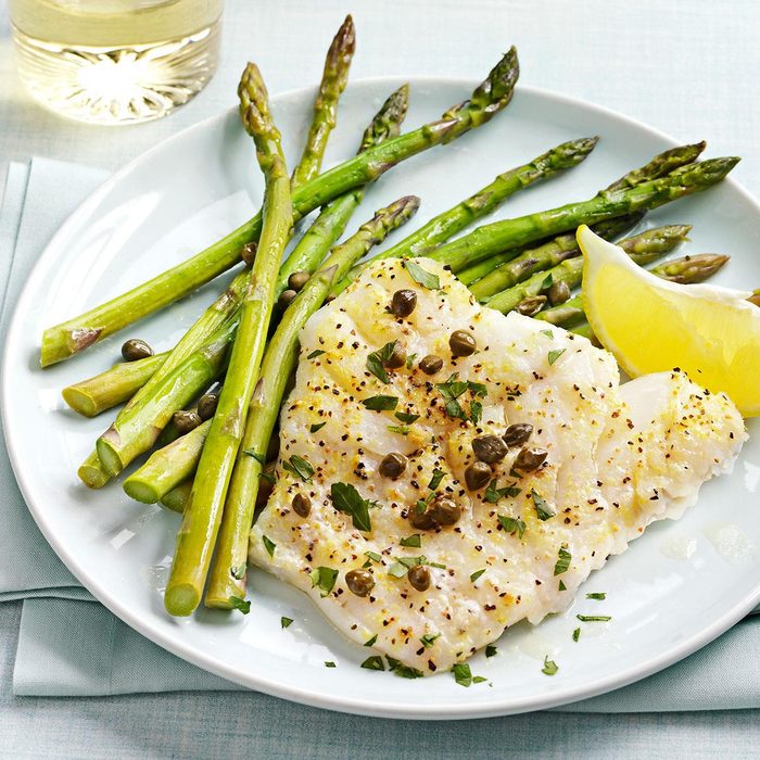 Baked Cod Piccata with Asparagus