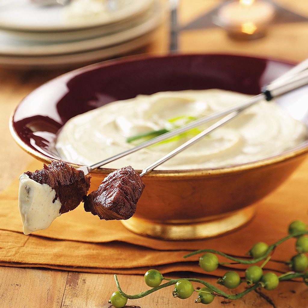 Beef Fondue with Mustard-Mayonnaise Sauce