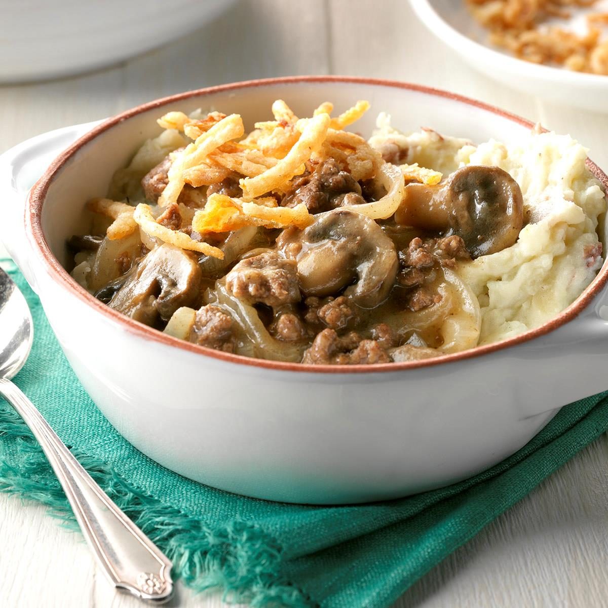 Beef and Mushrooms with Smashed Potatoes
