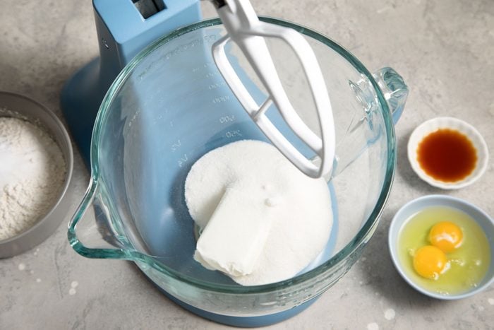 Shortening and sugar in a hand mixer