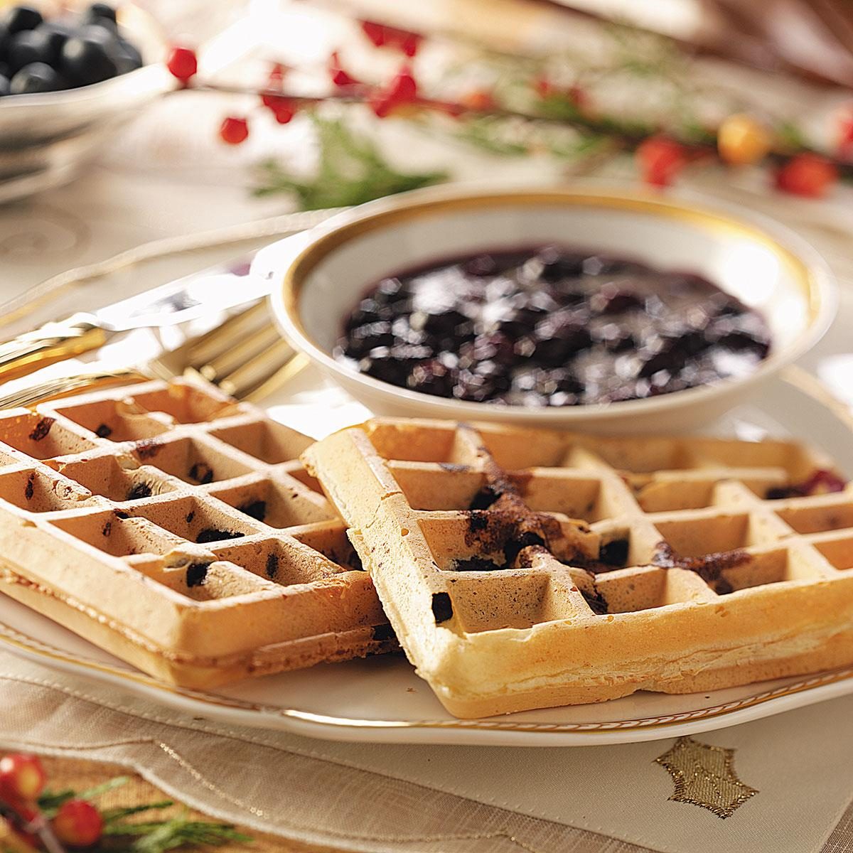Blueberry Waffles with Blueberry Sauce