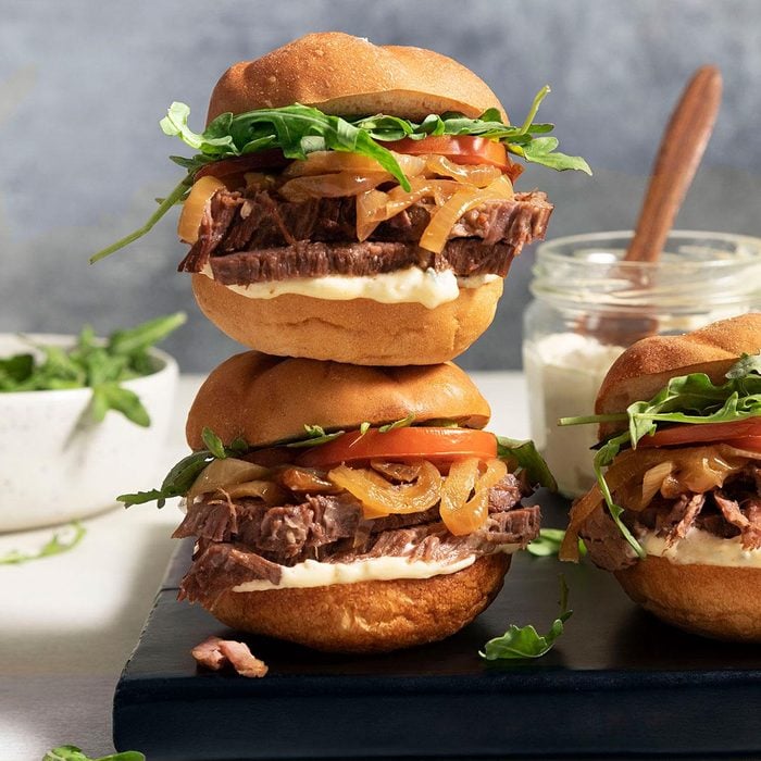 Brisket Sliders with Caramelized Onions