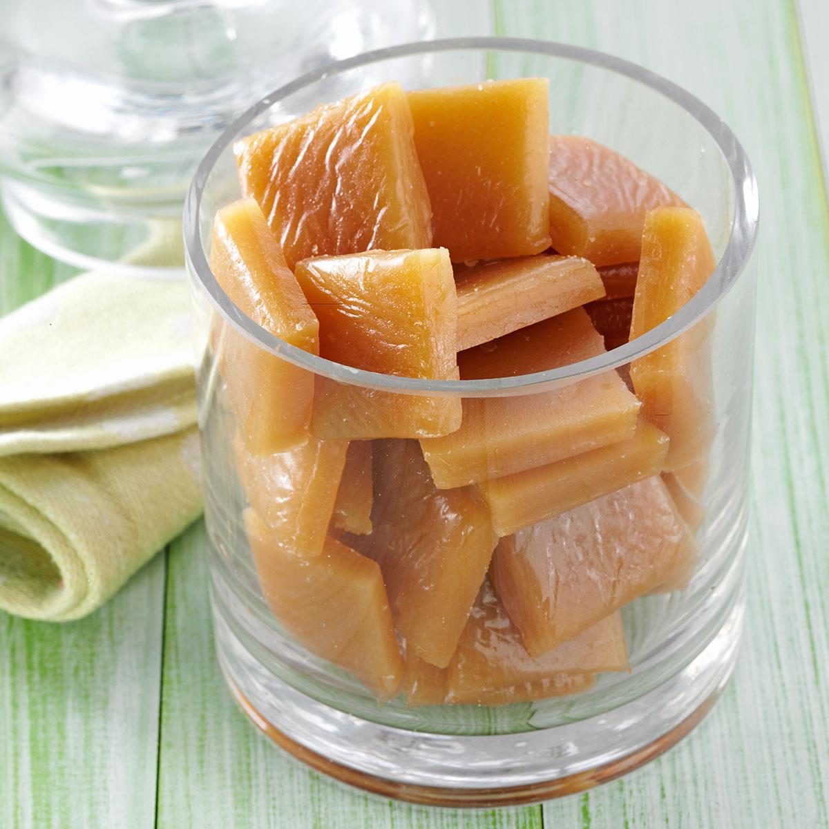 A jar of homemade butterscotch candy.