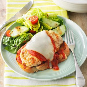 Open-Face Chicken Parmesan Burgers