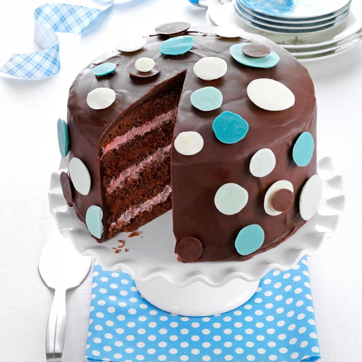 Chocolate-Raspberry Polka Dot Cake