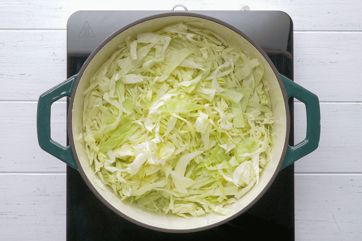 Boiling the cabbage in a large pan