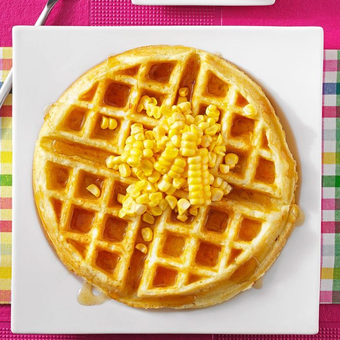 Corn Fritter Waffles with Spicy Maple Syrup