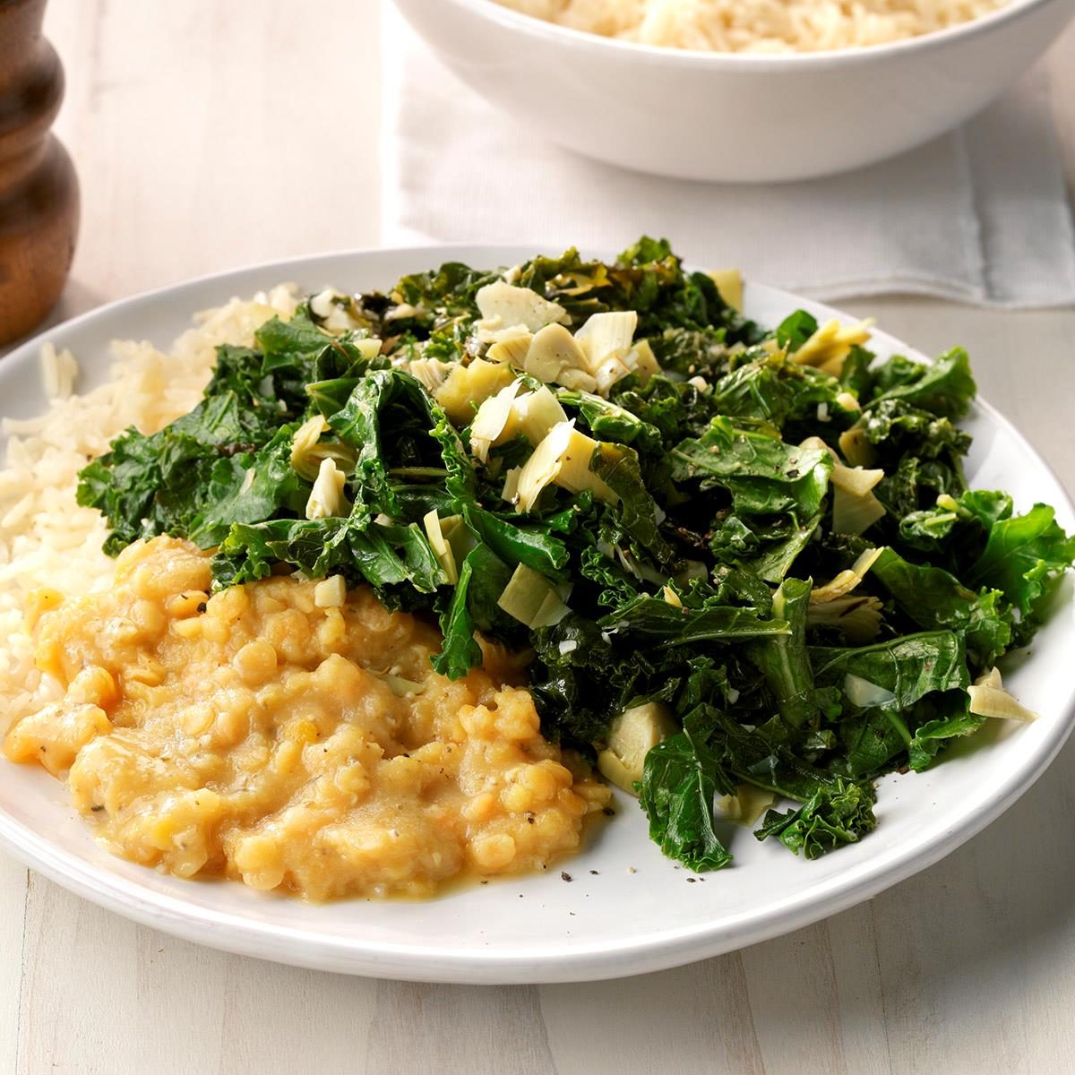 Creamy Lentils with Kale Artichoke Saute