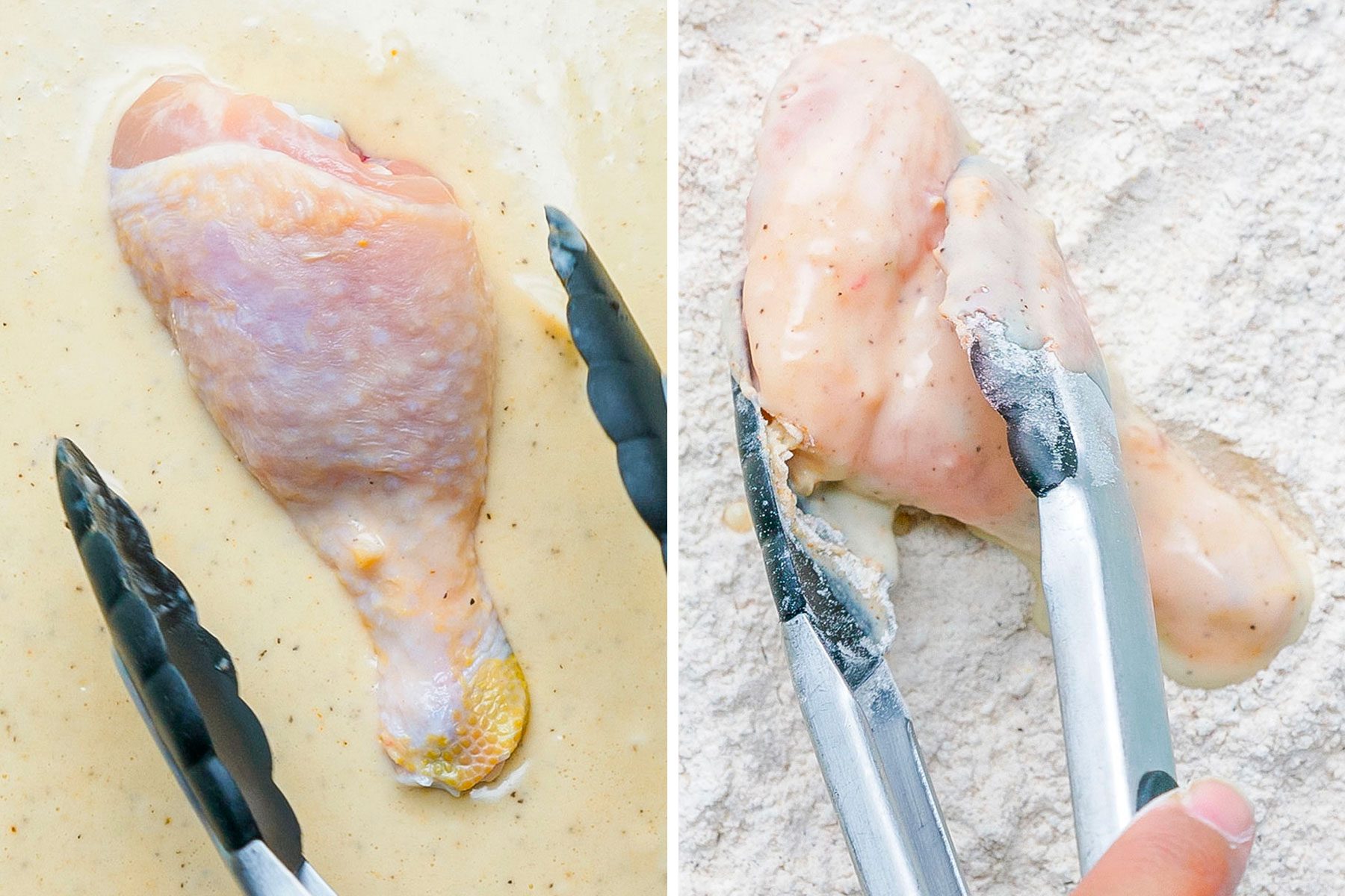 Coating Chicken with Egg Mix and Flour to Make Crispy Fried Chicken