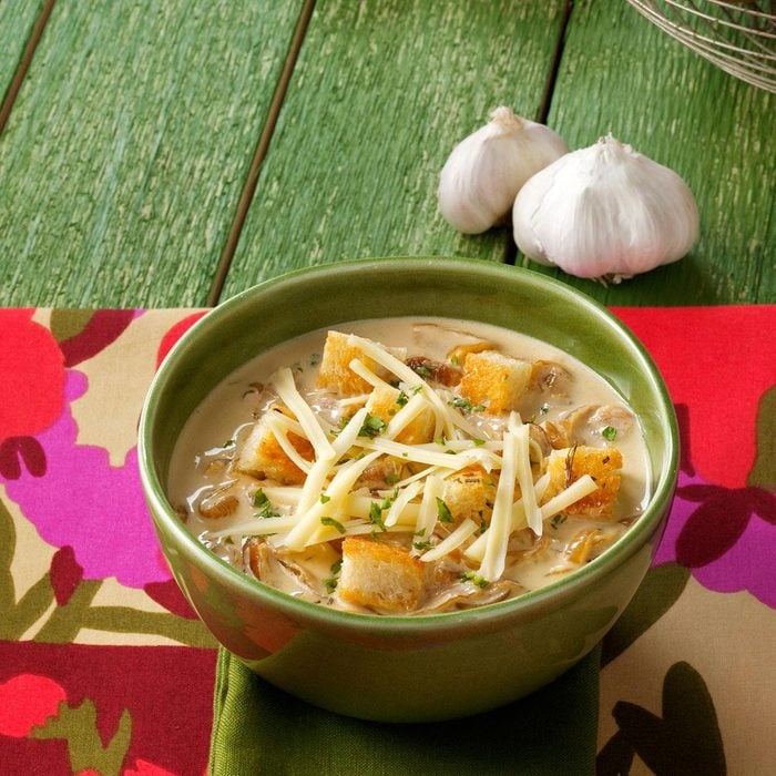 Crouton-Topped Garlic Soup