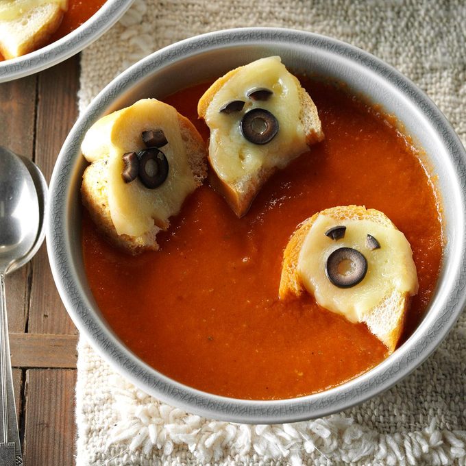 Tomato Soup with Cheesy Ghost Croutons