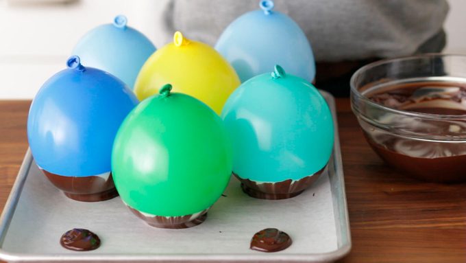 Balloons attached to baking sheet