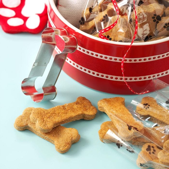 Ginger Dog treats in a red container