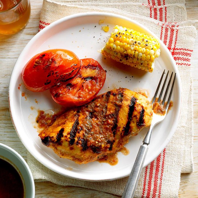 Grilled Basil Chicken and Tomatoes