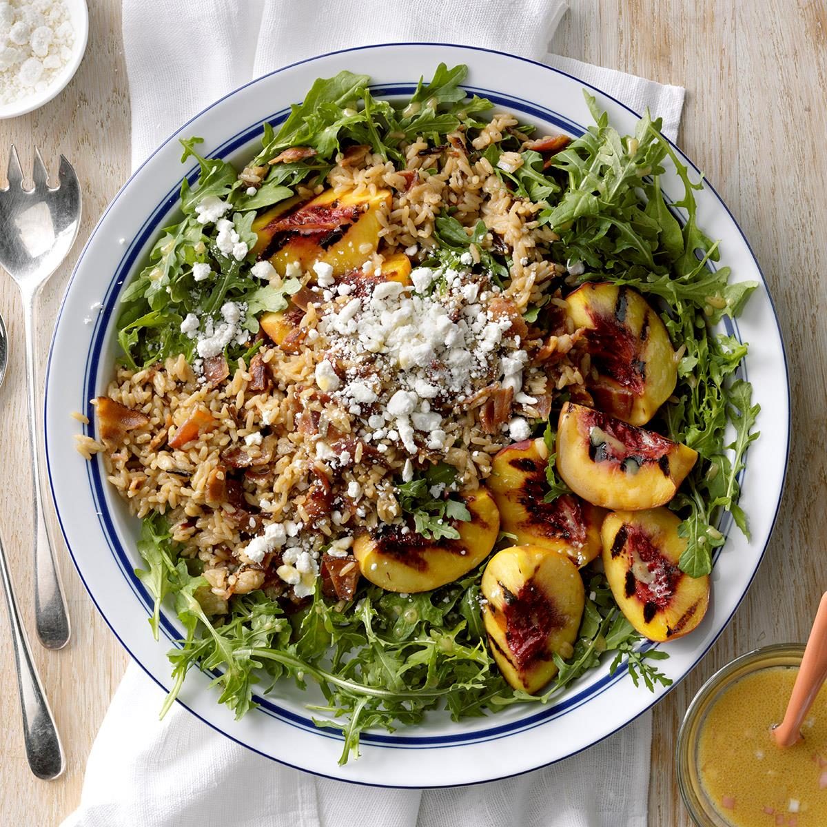 Grilled Peach, Rice & Arugula Salad