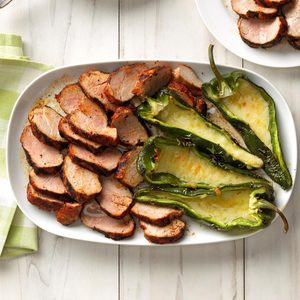 Grilled Pork and Poblano Peppers