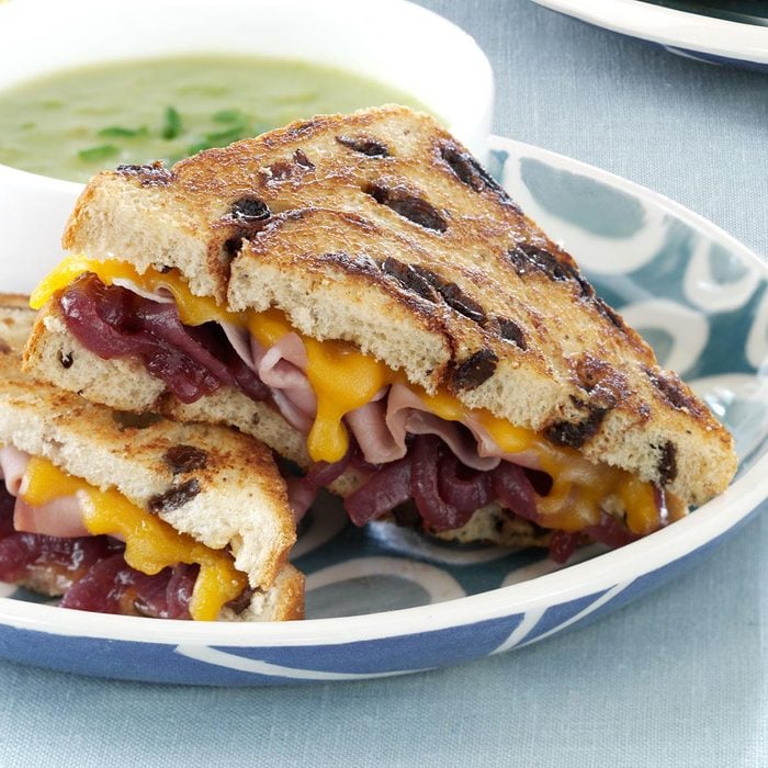 Grilled Prosciutto-Cheddar Sandwiches with Onion Jam