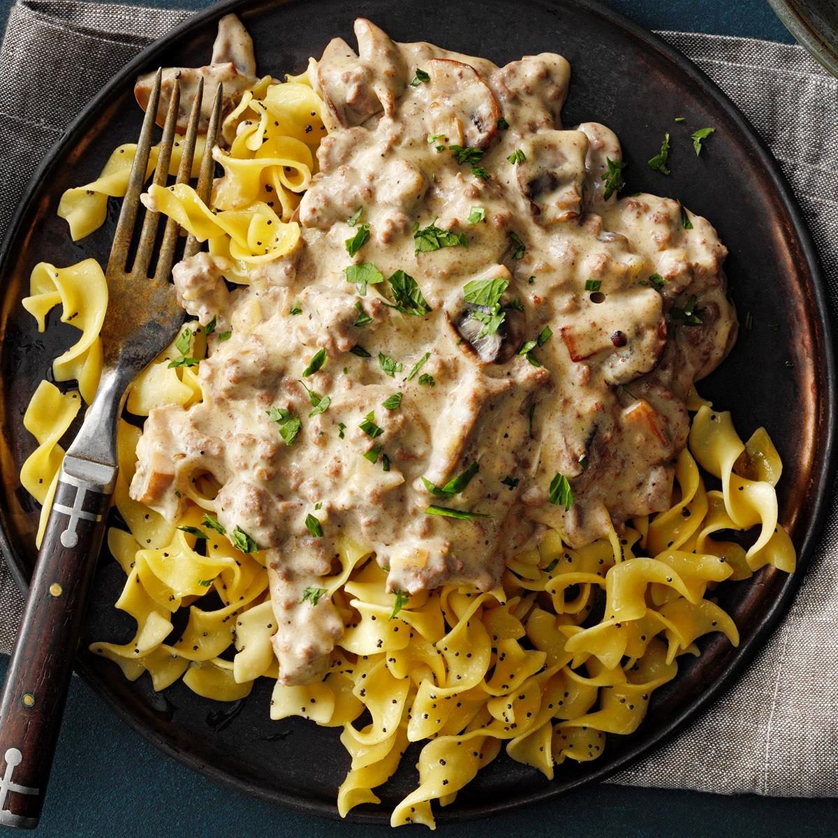 Hamburger Stroganoff with Poppy Seed Noodles