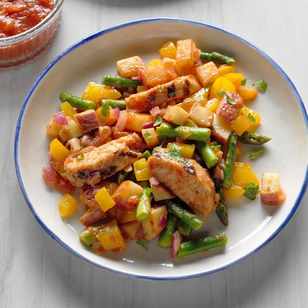 Mango Salsa Chicken with Veggie Hash