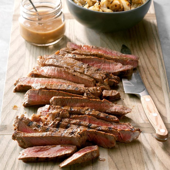 Marinated Steak with Grilled Onions
