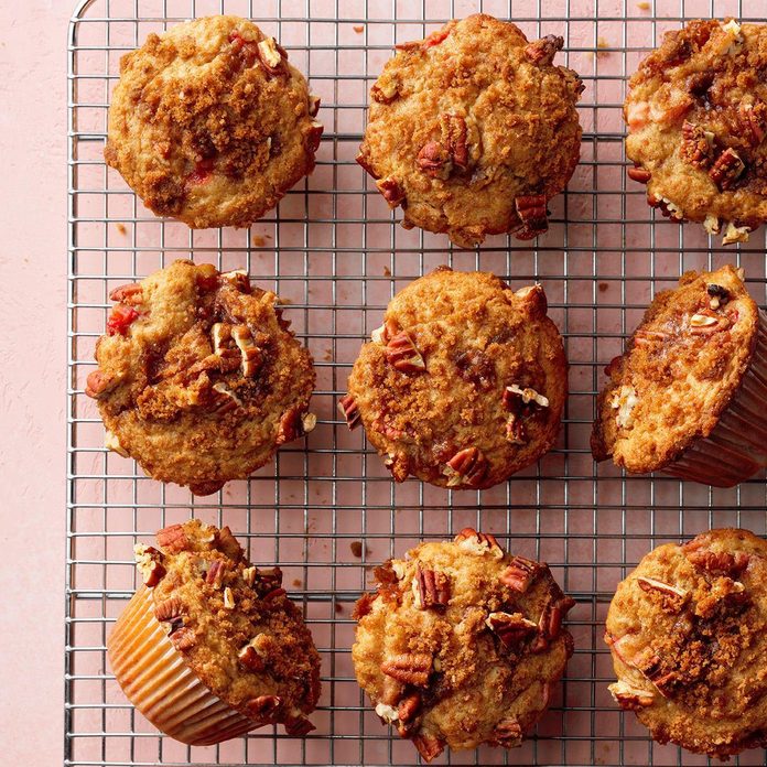 Nut-Topped Strawberry Rhubarb Muffins